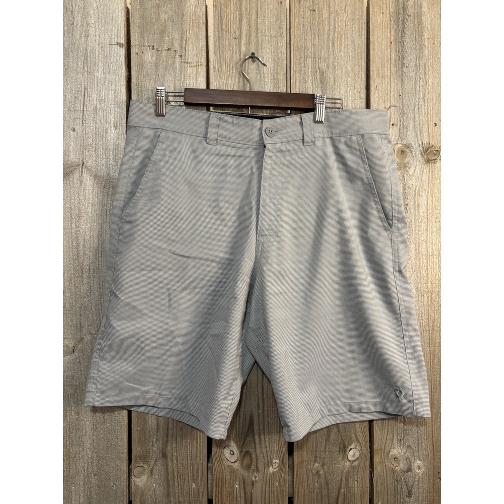 Hang Ten Men's Shorts Size 34 Gray Micro Check Golf Casual Flat Front